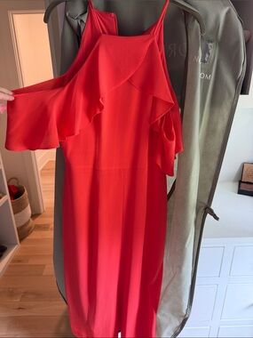 Maggie London off the shoulder dress coral